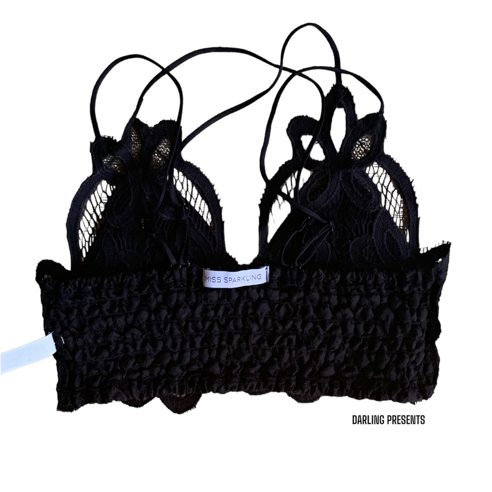 Miss Sparkling Lace Scalloped Eyelet Bralette Women Color Black Size XL - Picture 8 of 10